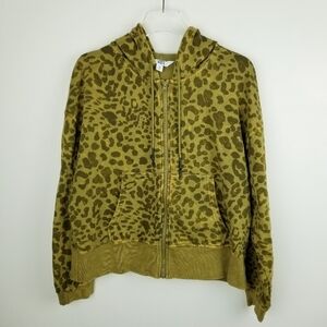 JoyLab Green Leopard Cheetah Print Zip Up Hooded Sweatshirt